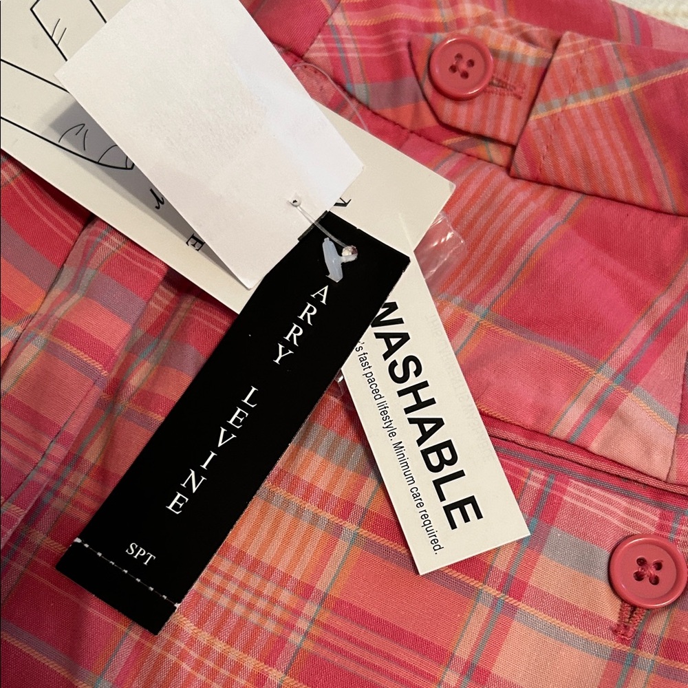 Larry Levine Pink Plaid Bermuda Shorts - Picture 3 of 6